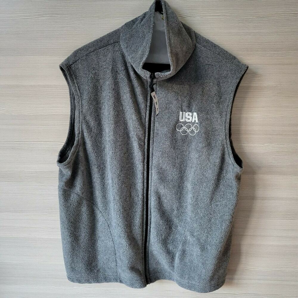 USA Olympics Vtg Gray Fleece Vest Zip Sleeveless Jacket Sportswear Sz M/L - Picture 3 of 11